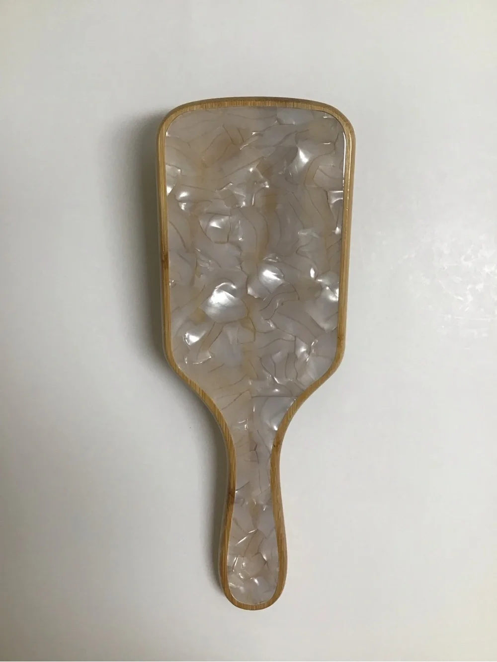 BAMBOO Paddle Hair Brush Wood MOTHER OF PEARL Bath Vanity Pearlessence Luxe NEW